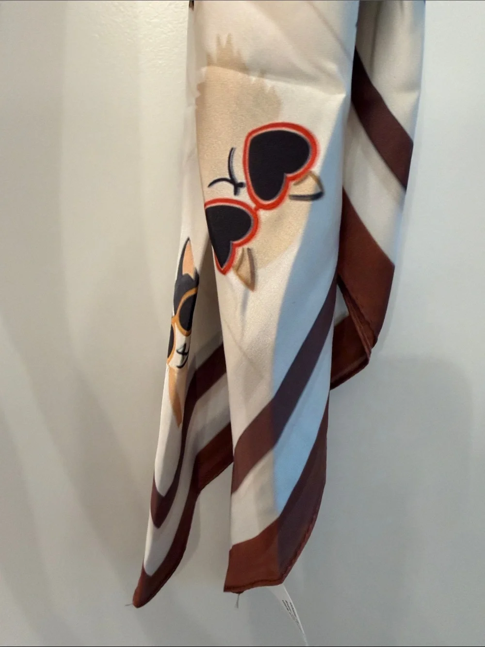 NWT- Adorable Fall Brown & White Silk-Look Cat Print Scarf